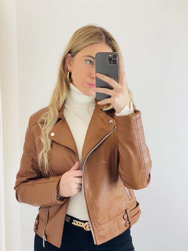 CAZADORA BIKER MARRÓN