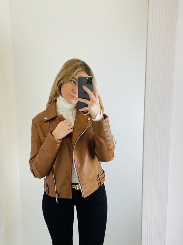 CAZADORA BIKER MARRÓN