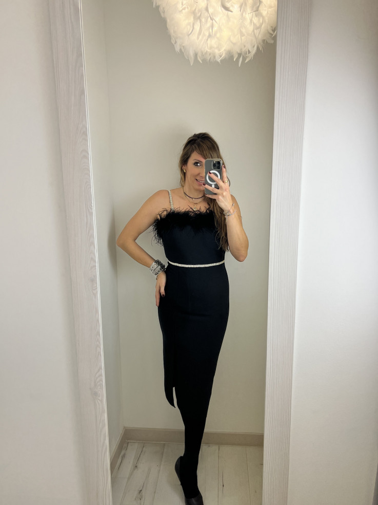 VESTIDO FIESTA PLUMAS STRASS