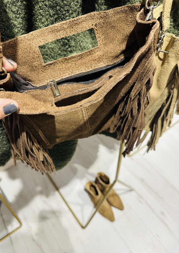 BOLSO PIEL FLECOS TAUPE