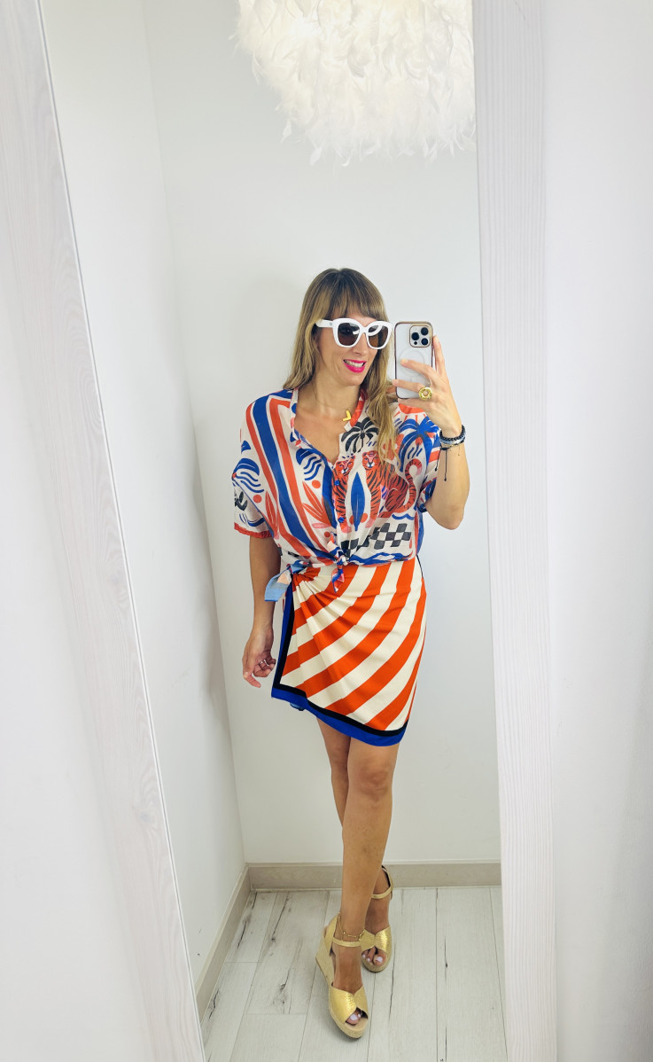 CONJUNTO PAREO + BLUSA BLUE & RED